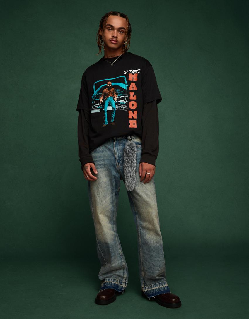 Camiseta Post Malone manga corta print-Negro