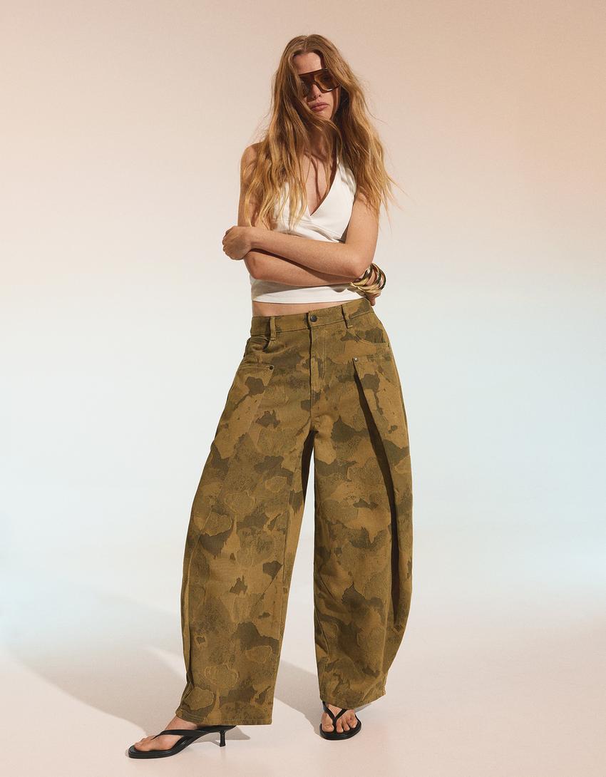 Baskılı balon pantolon-Haki