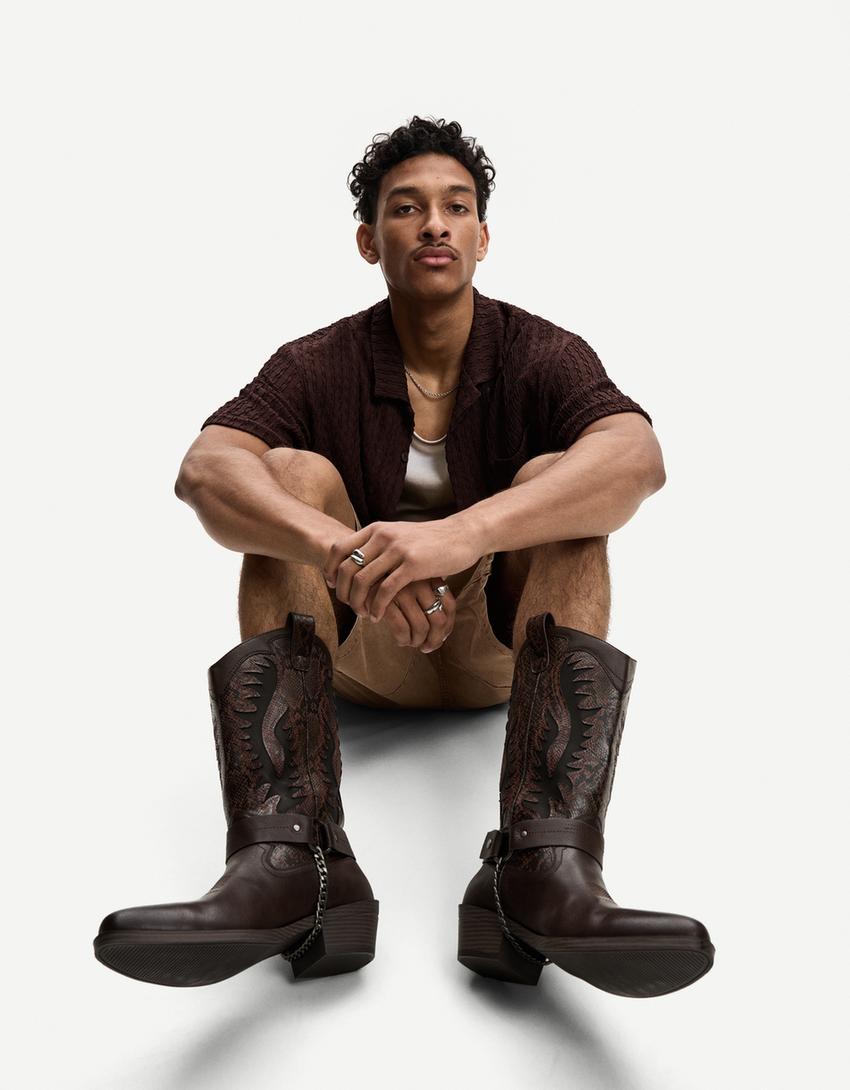 Stiefel im Cowboylook mit Animalprint-Braun-1