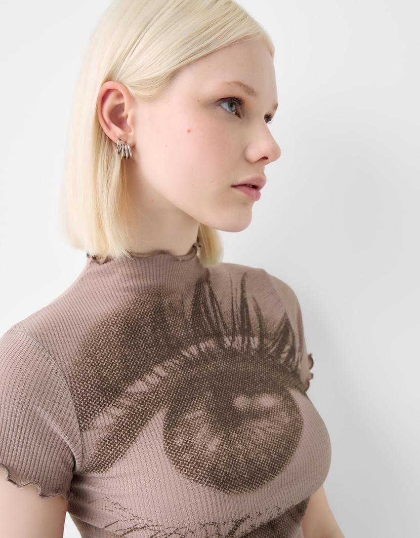 Short sleeve rustic T-shirt with print-Grey-2