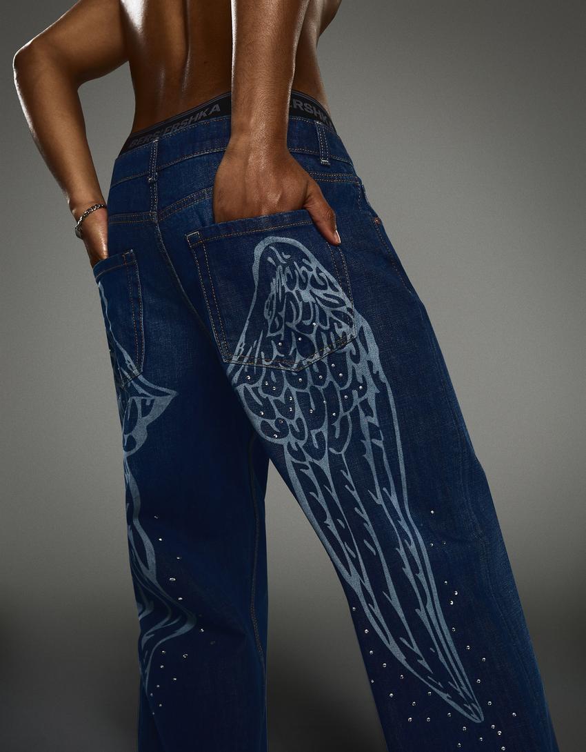 Baggy jeans met laserprint - LIMITED EDITION-Blauw