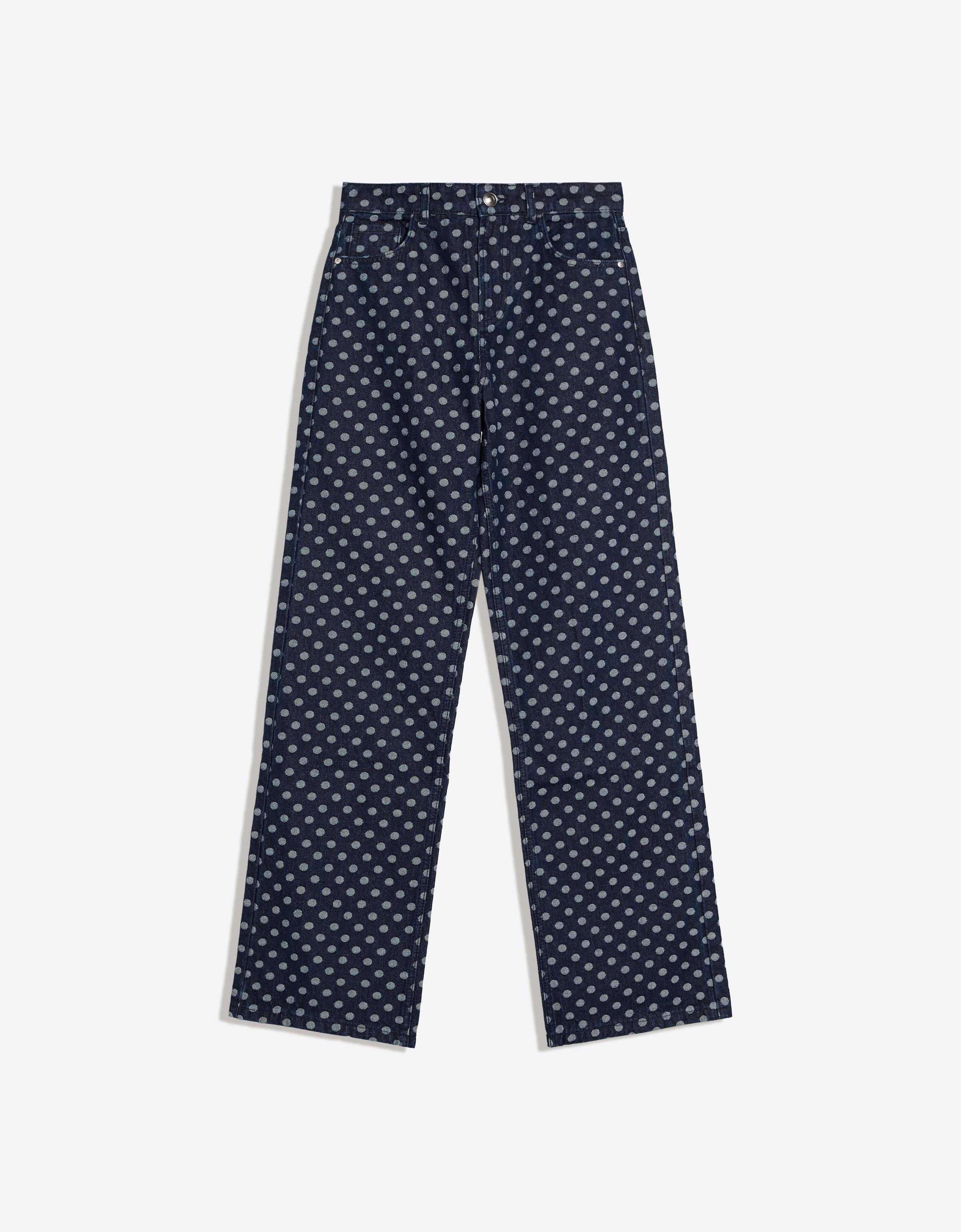 Puantiye desenli yüksek bel straight fit jean - Görsel 6