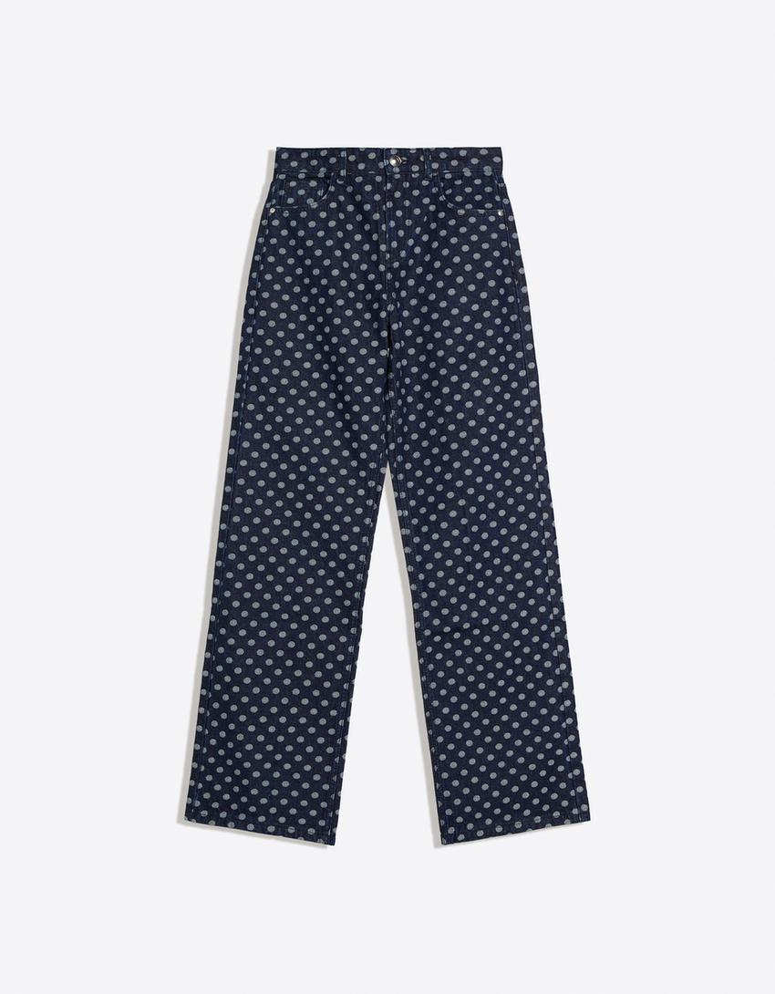 Jeans straight wide leg tiro algo lunares-Marino