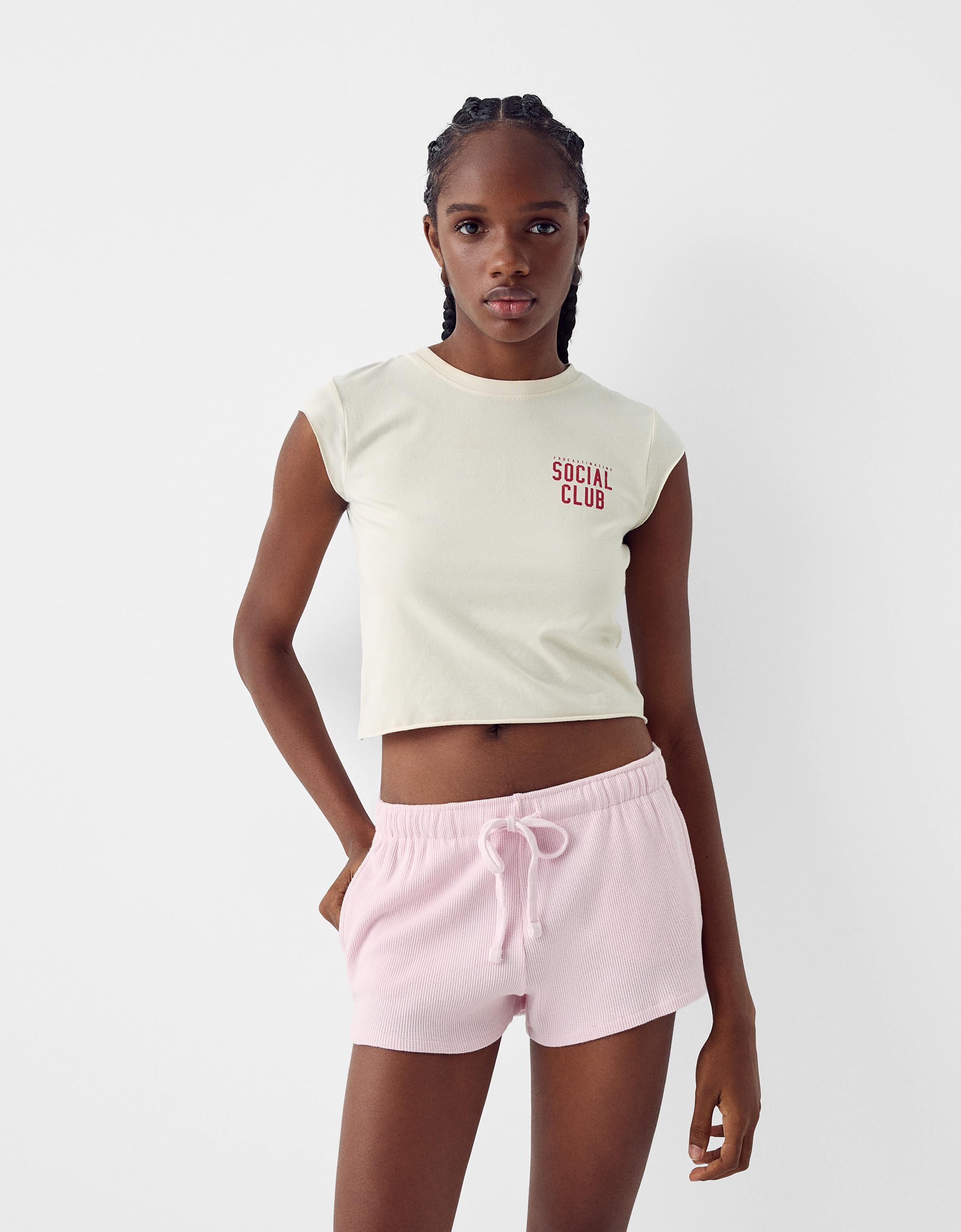 Pink knit shorts online