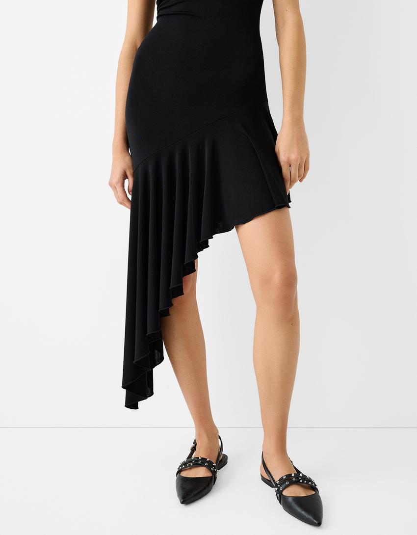 فستان متوسط الطول غير متماثل بأكتاف مكشوفة-أسود-3