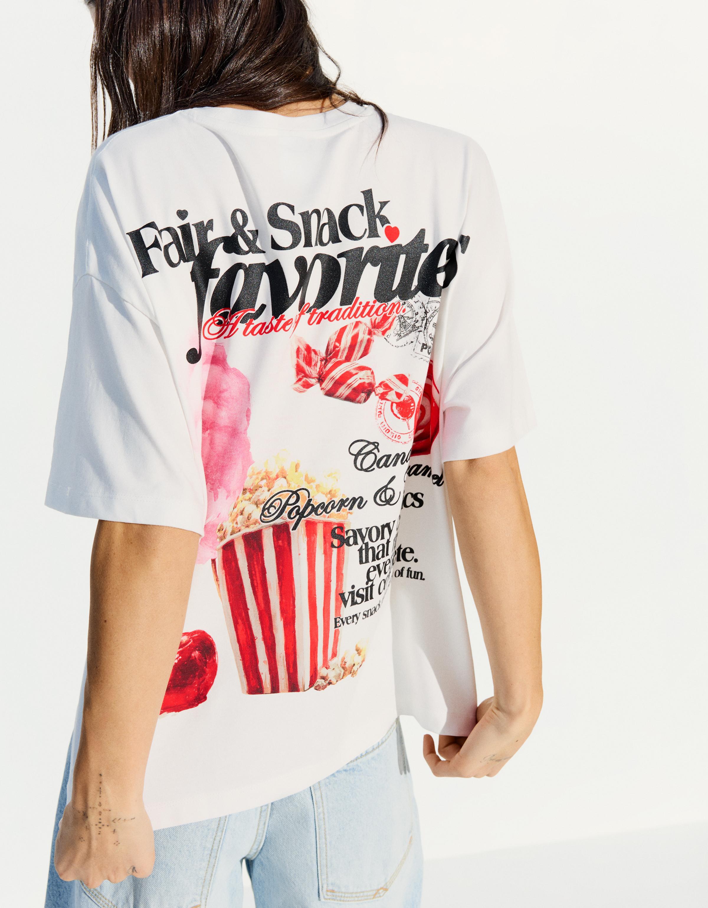 Camiseta Manga Corta Oversize Mujer Xs Blanco Roto