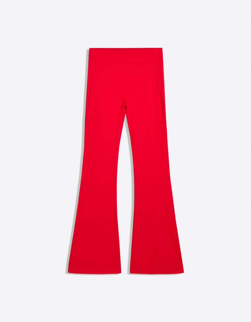 Breathable & quick-dry technical fabric flared trousers-Red