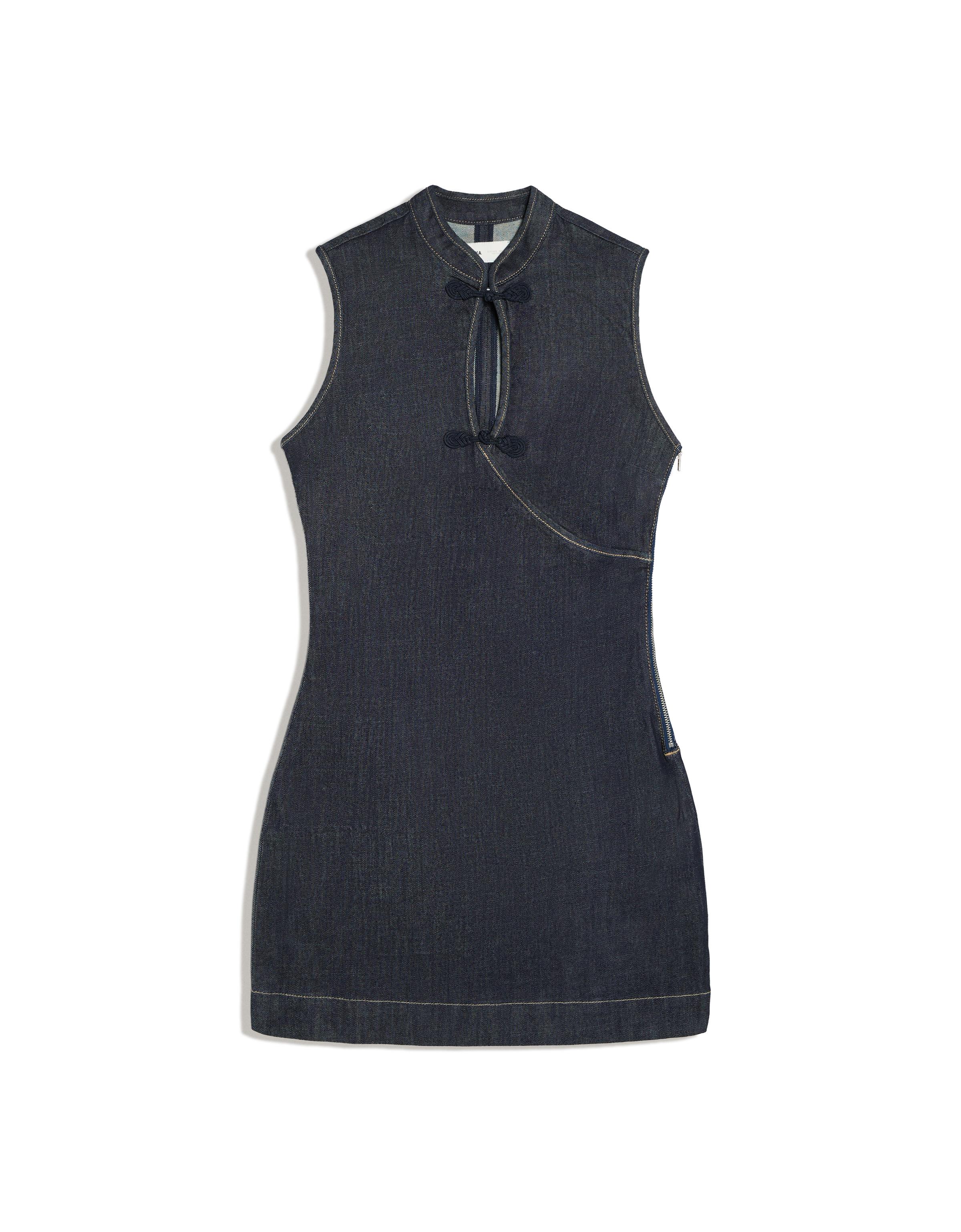 Mini denim dress with clasps — Navy