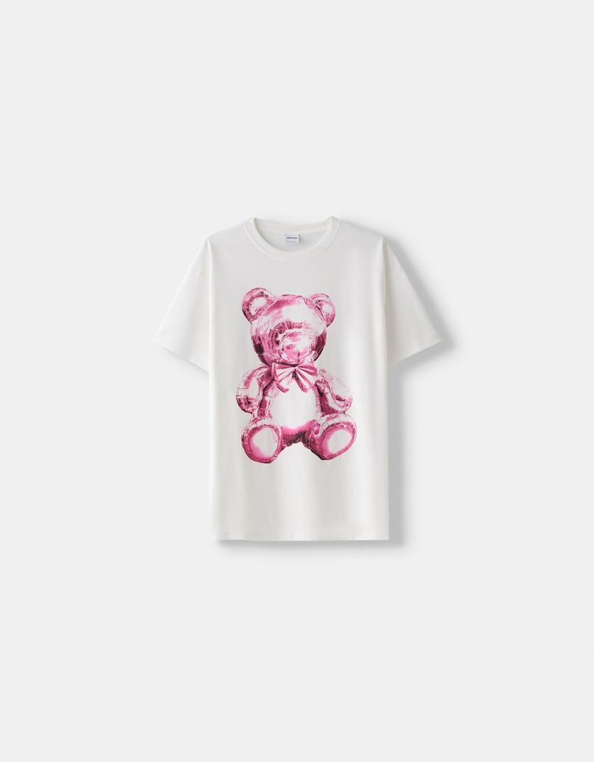 تيشرت بأكمام قصيرة وطبعة-أبيض مطفي-4