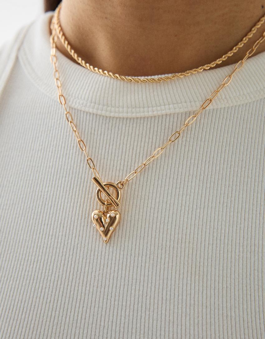 4-pack of cross, faux pearl and heart necklaces-Gold-3