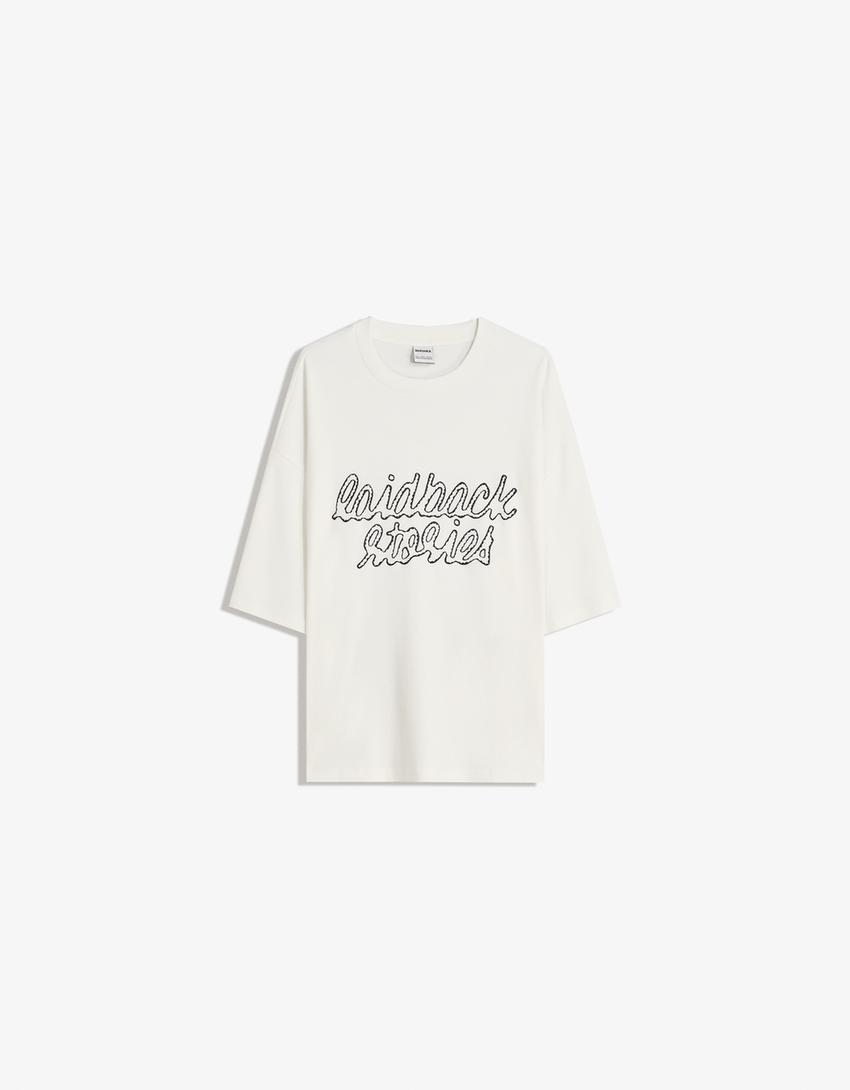 Camiseta manga corta boxy bordado-Blanco roto-4