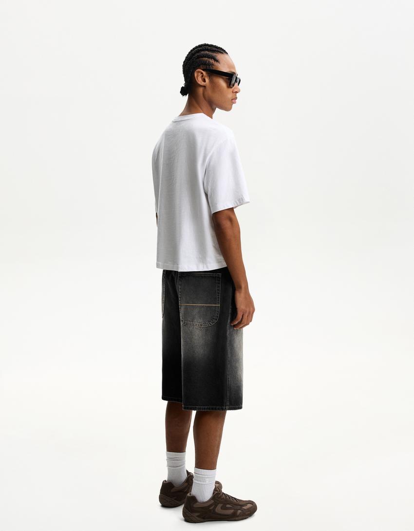 Bermudashorts i denim med skaterstil-Sort-1