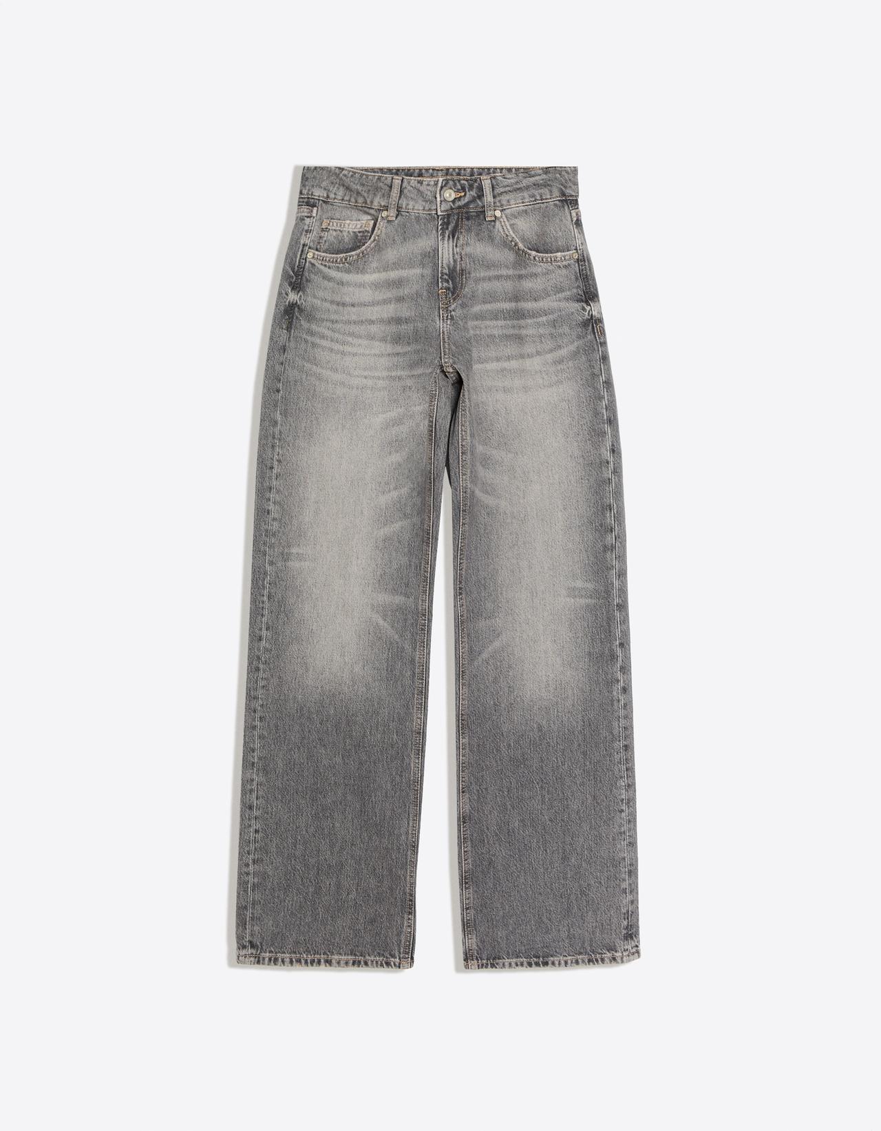 Mid-waist straight-leg turn-up jeans — Black