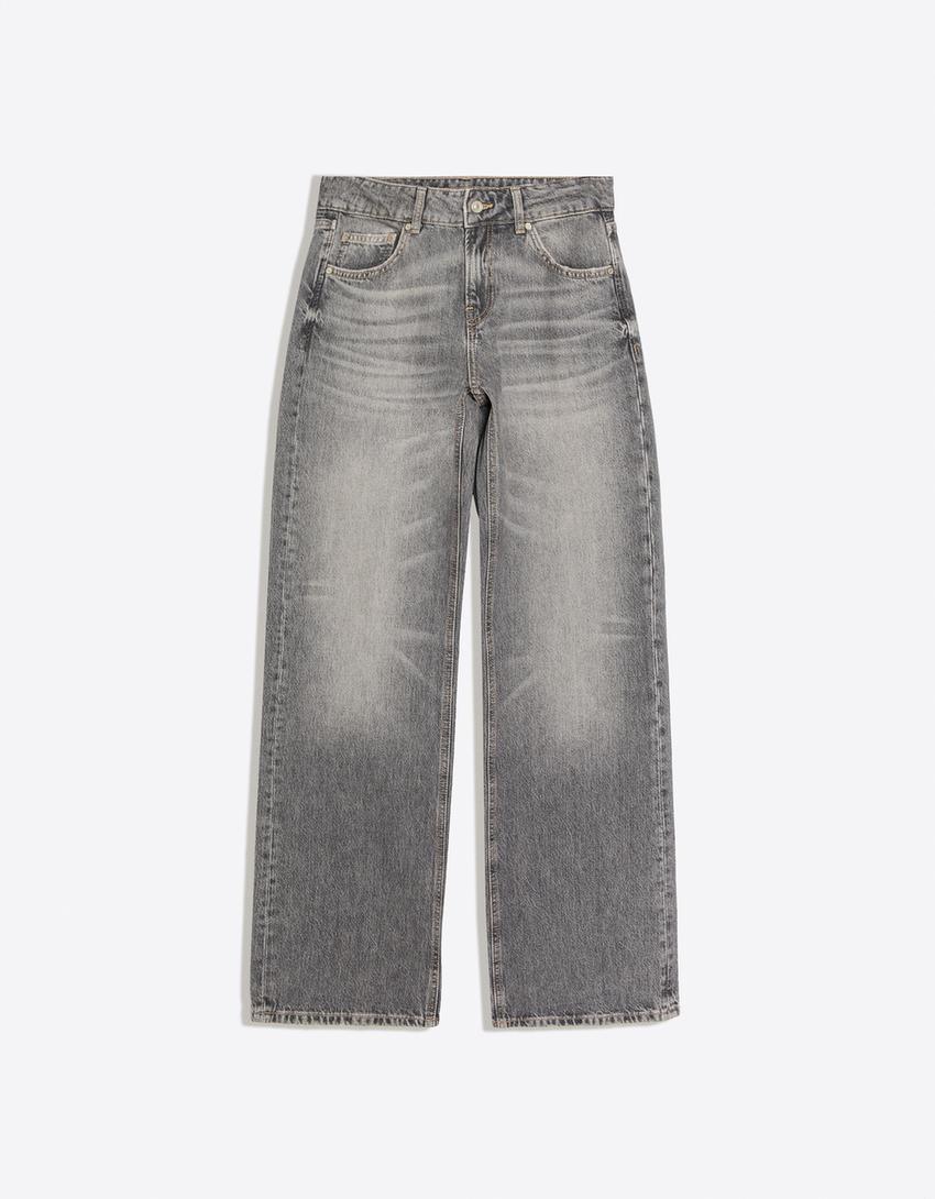 Jeans straight tiro medio-Negro