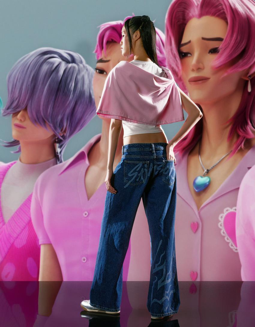 جينز بطبعة K-Pop Demon Hunters Saja Boys الواسع-أزرق