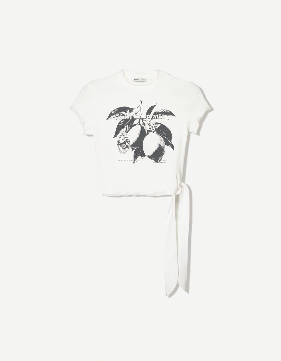 Printed short sleeve T-shirt with knot
