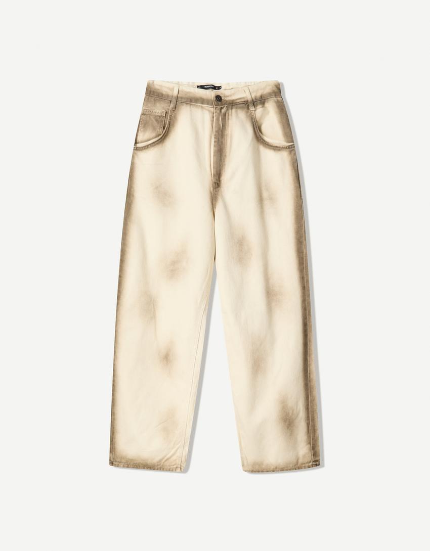 Super baggy broek met print-Beige-3