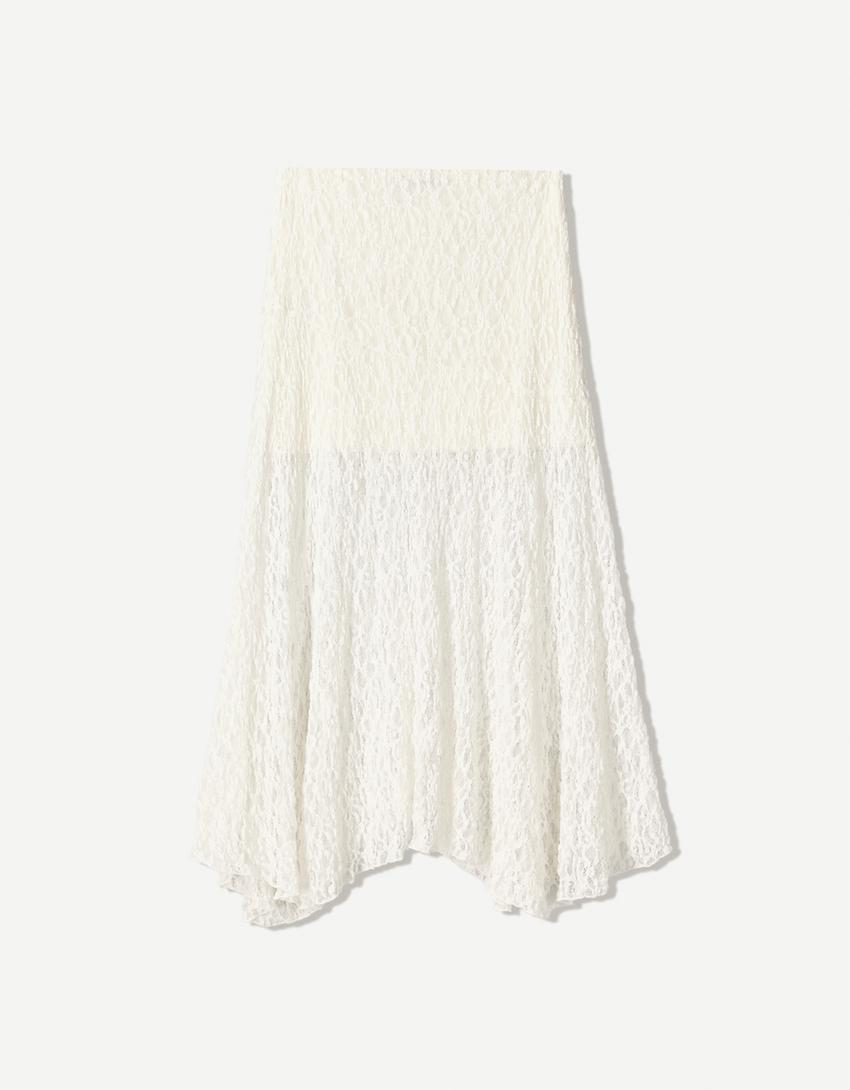 Blonde lace midi skirt-Off white