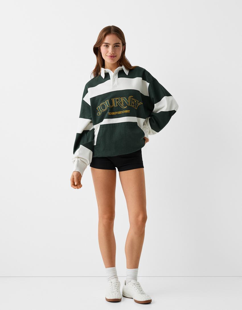 Sweat manches longues col polo-Vert-3