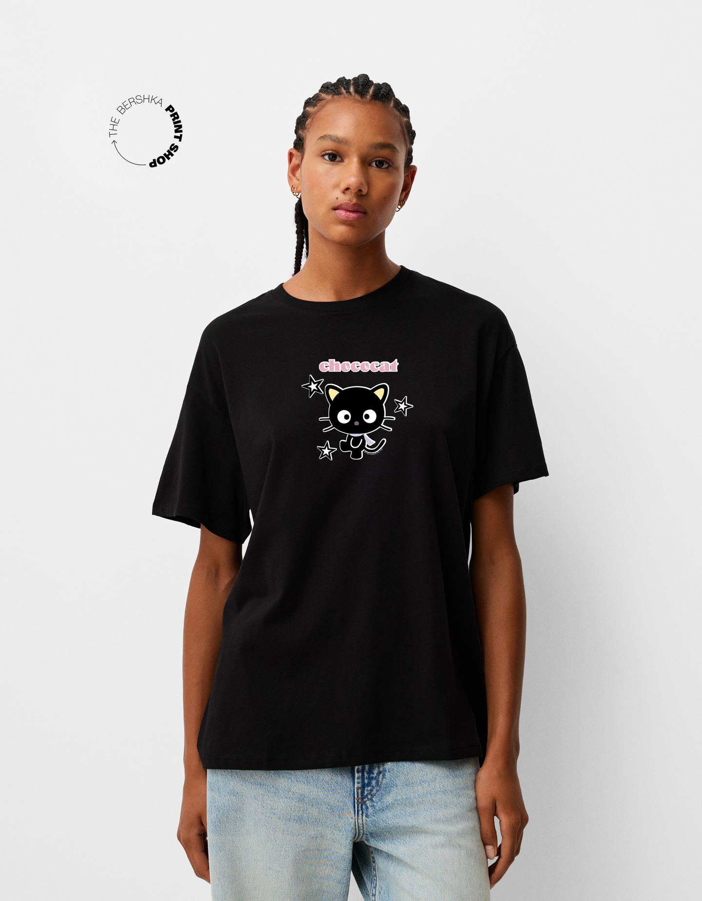 Bershka Camiseta Hello Kitty And Friends Manga Corta Oversize Mujer 10-12 Negro