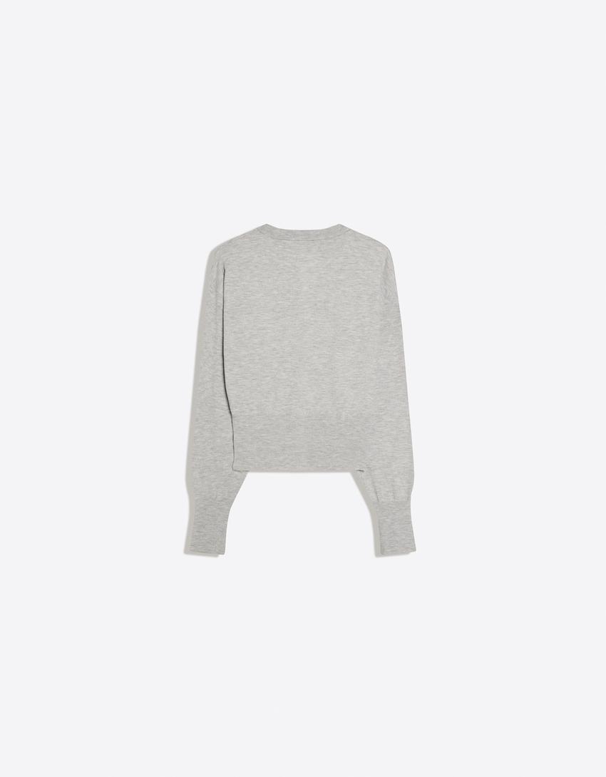 Striped crew neck button-up jacket-Grey