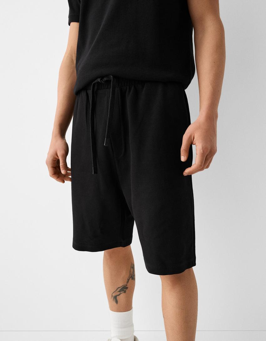 Bermuda relaxed fit molleton texturé-Noir-2