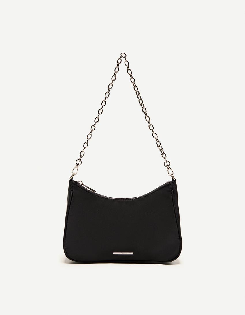 Multi-way saténová crossbody kabelka s retiazkou-Čierna