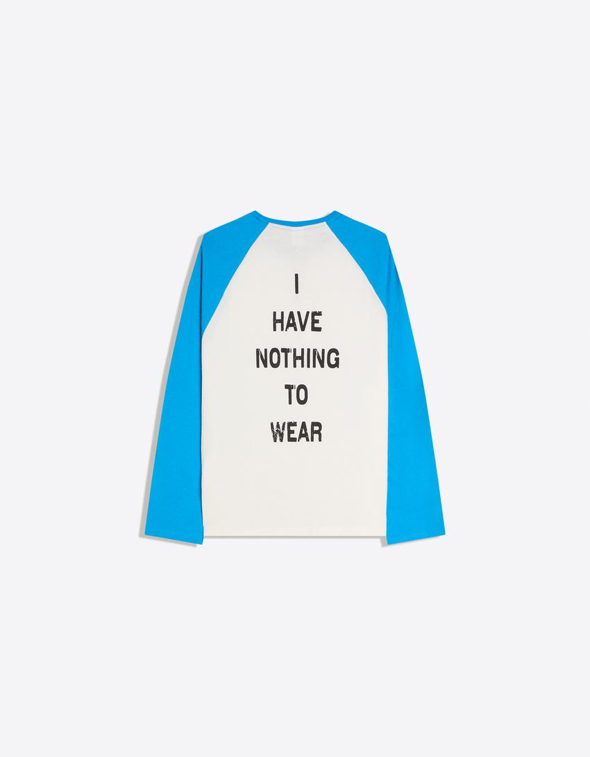 Contrast print long sleeve T-shirt-Off white