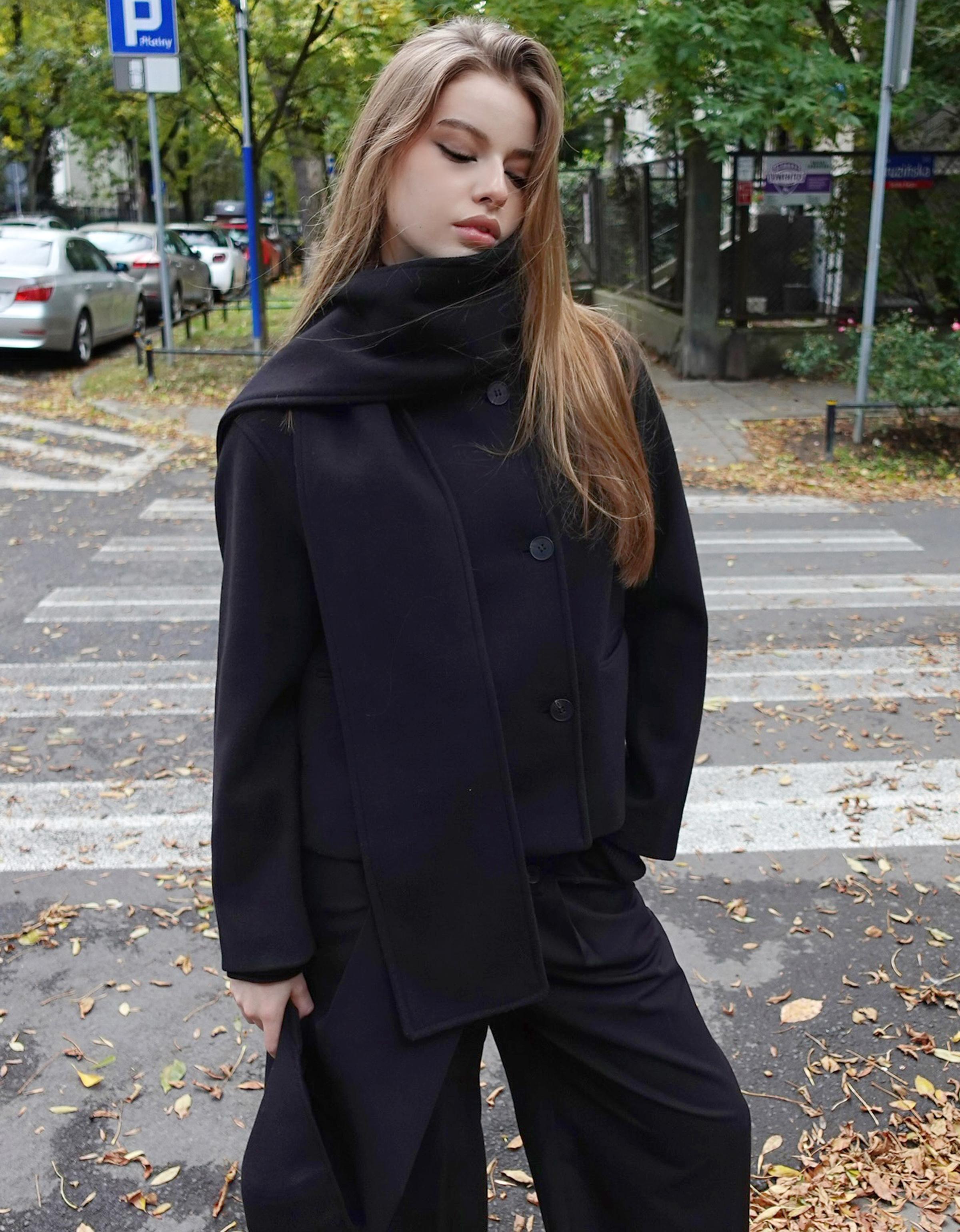 SMOKE FLOWER SCARF JACKET ブラック　S SMOKE FLOWER SCARF JACKET