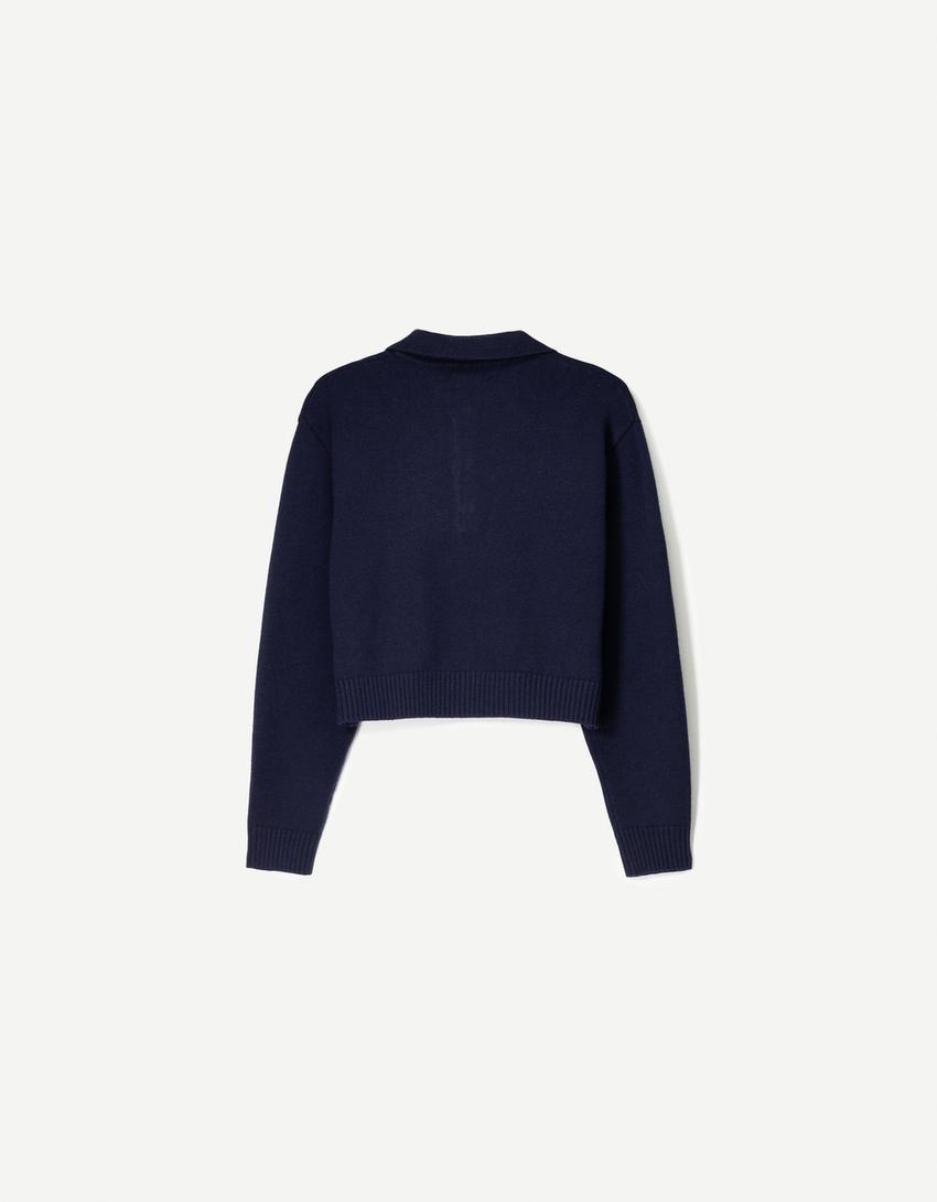 Polo collar sweater-Blue-4