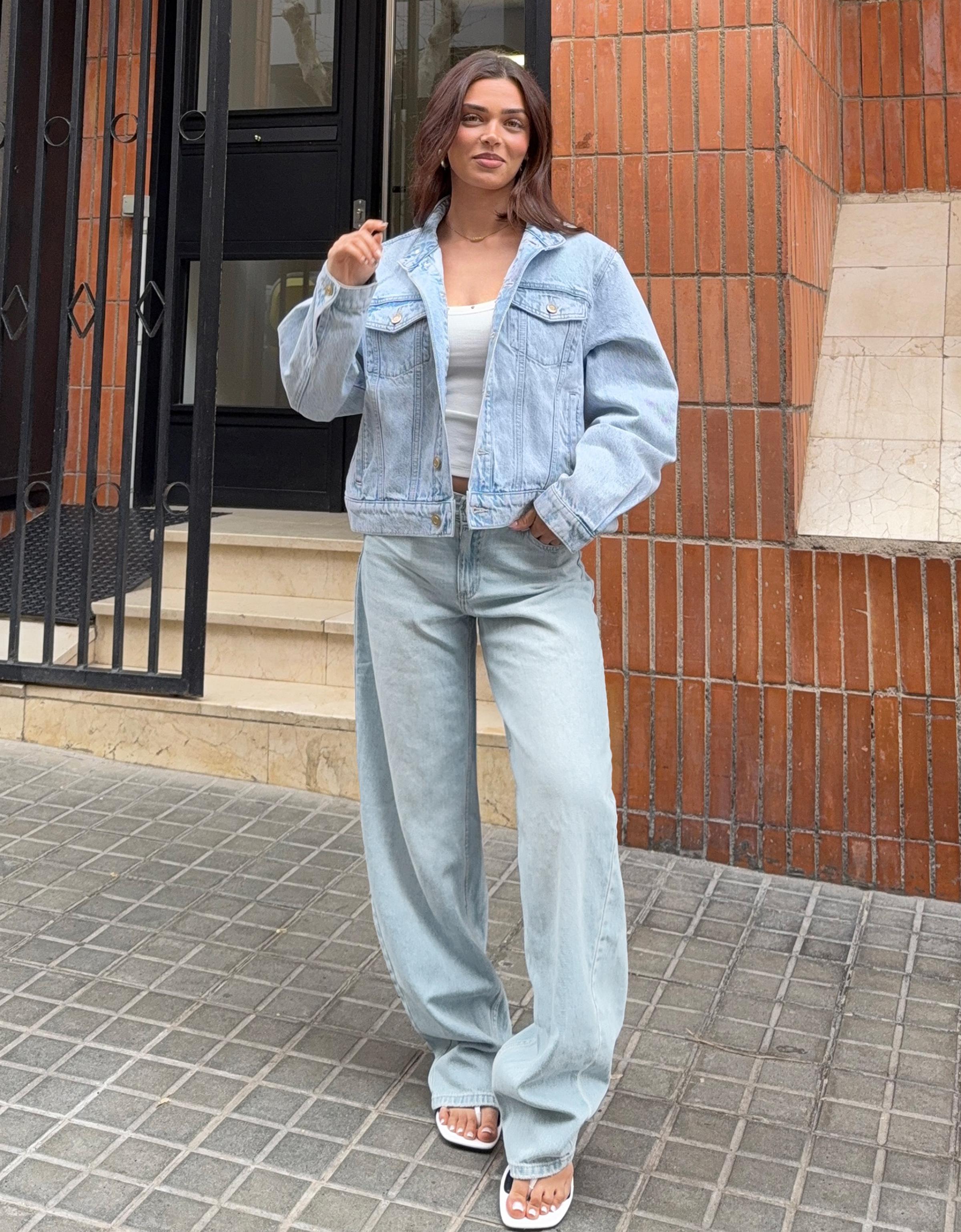Bershka Jeans Baggy Barrel Tiro Bajo Mujer Azul Lavado