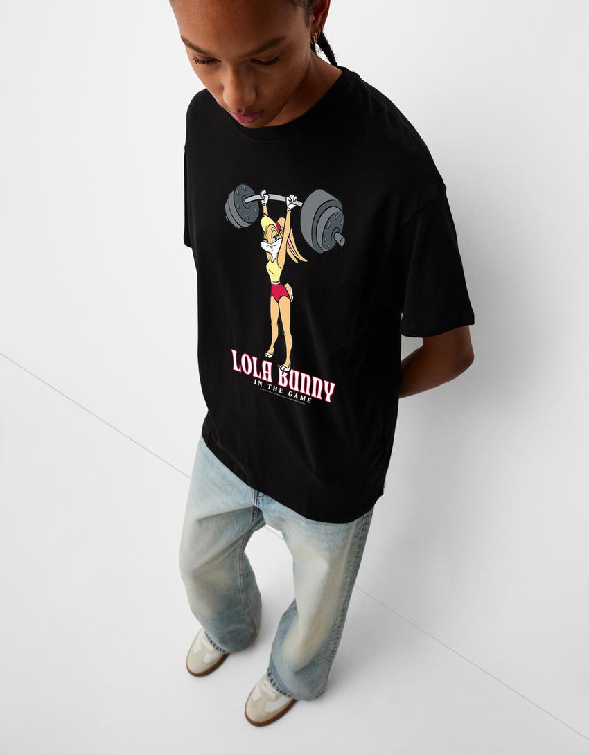 T-shirt Looney Tunes manches courtes oversize-Noir