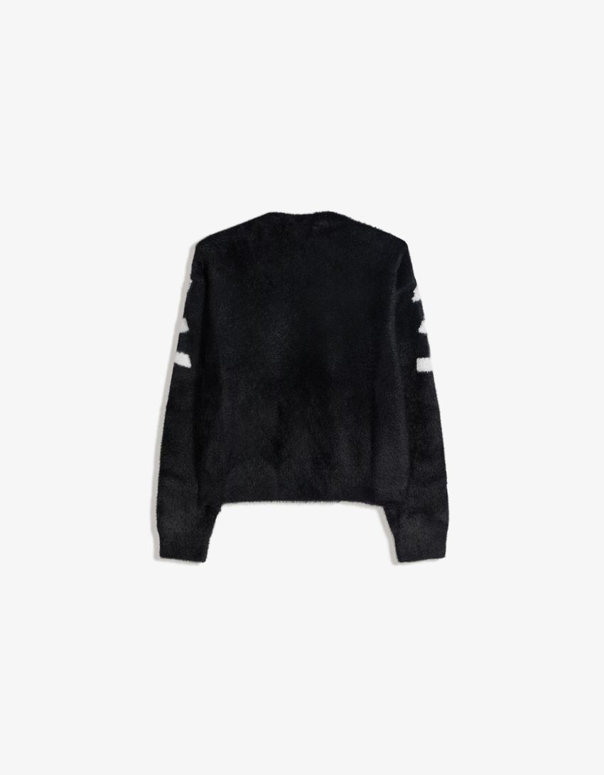 Jersey efecto pelo print-Negro