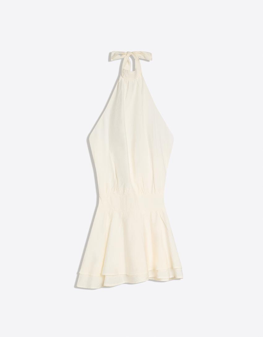 Robe mini à pois-Écru