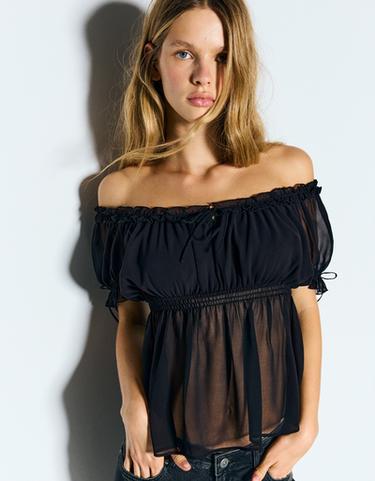Fluid short sleeve shirt with ties — Black 1