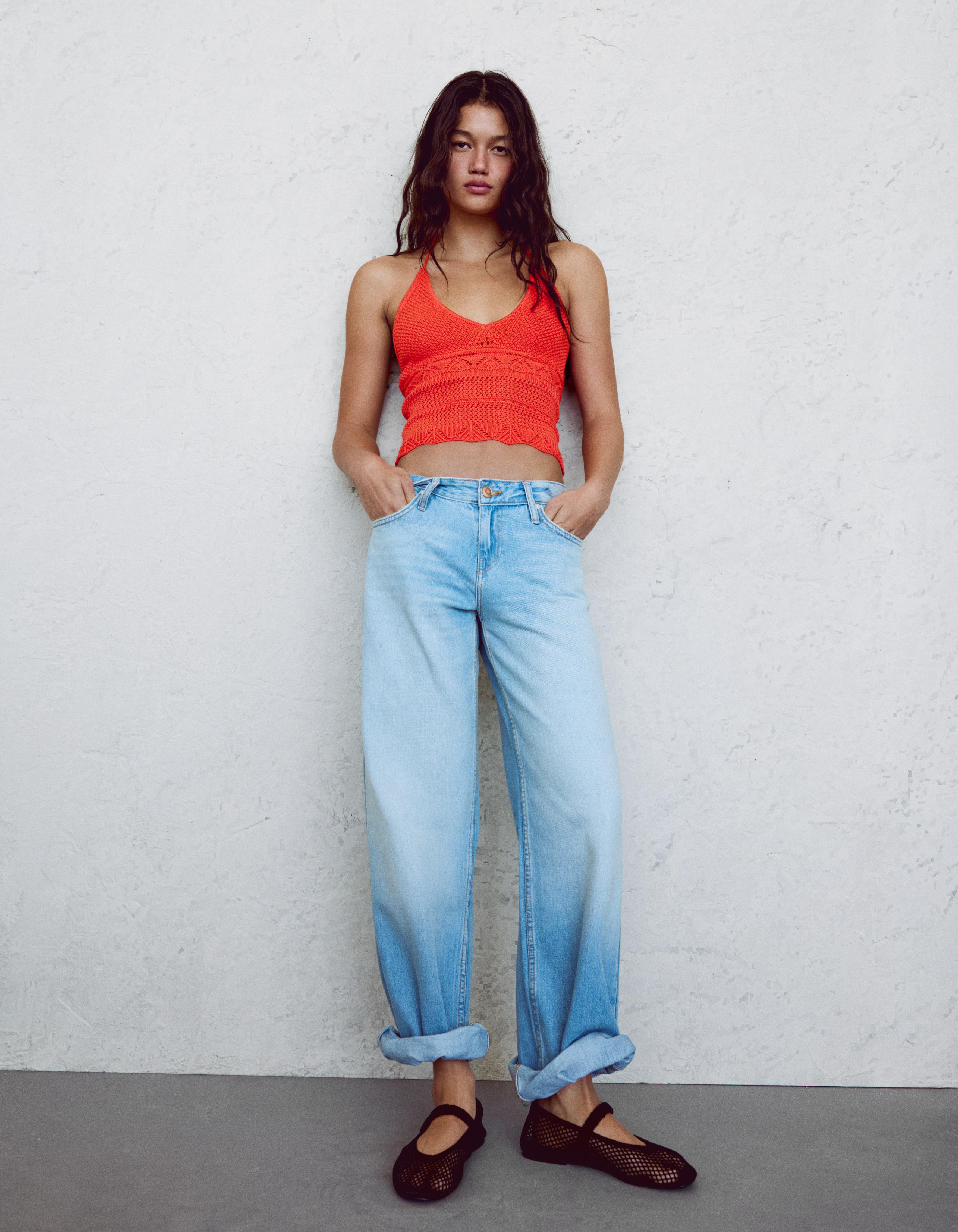 Rustic knit halter top — Orange
