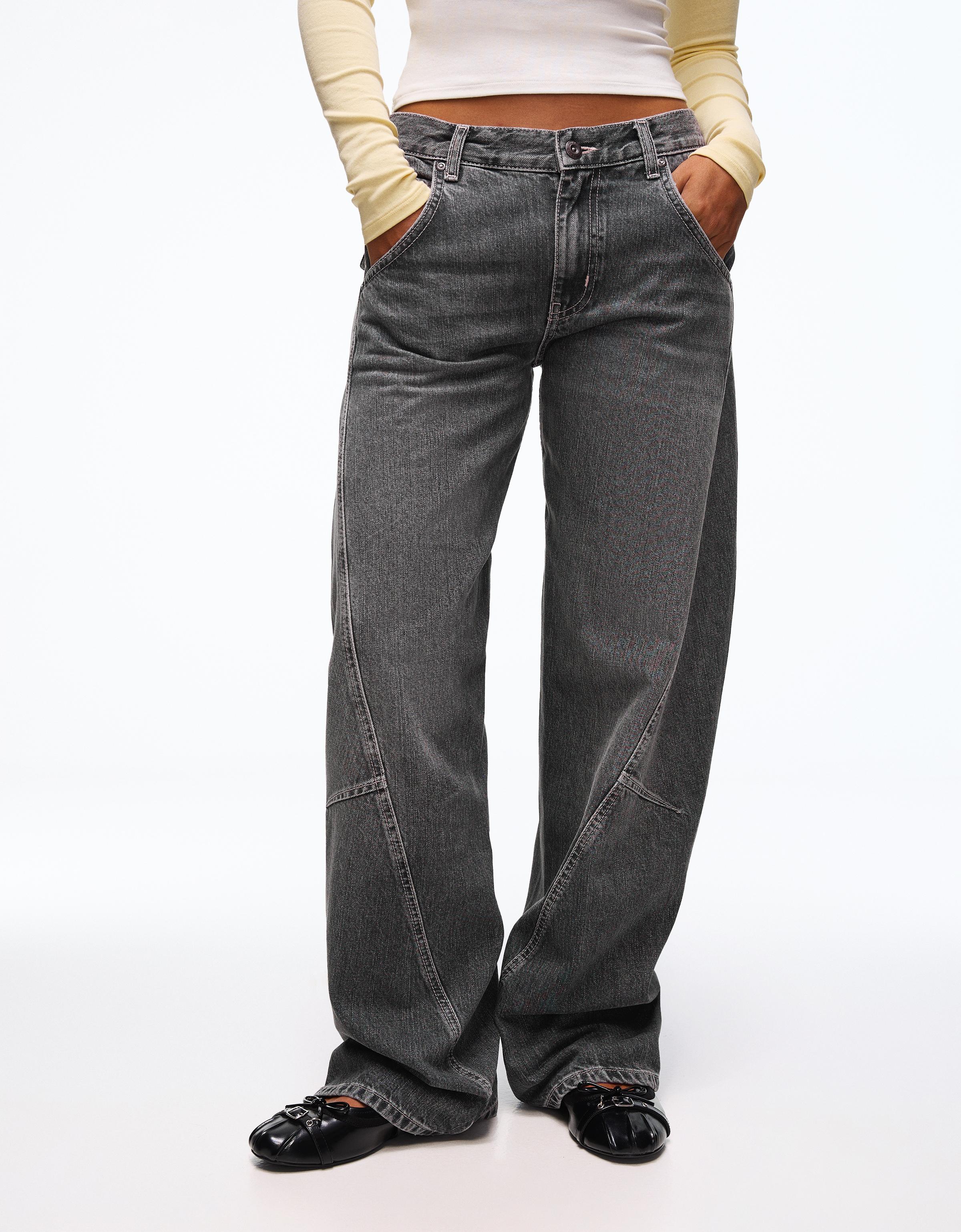 Low-rise barrel jeans — Dark grey