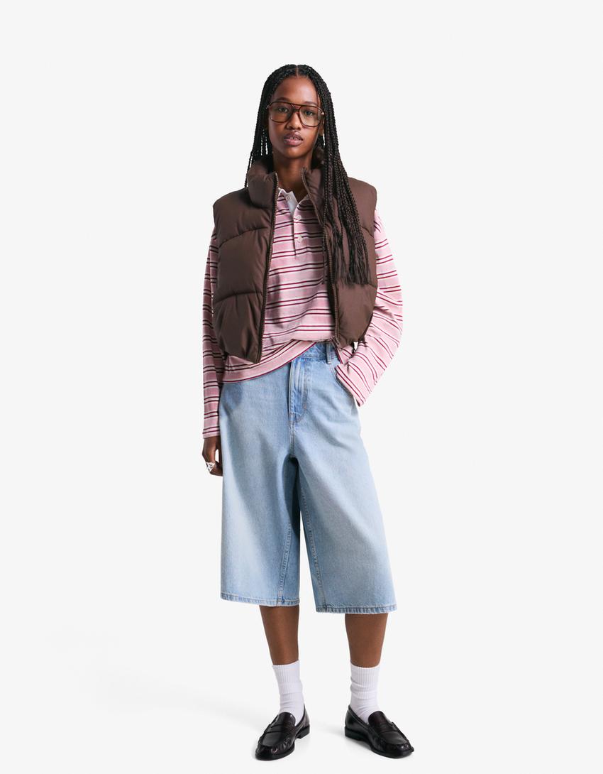 Colete cropped acolchoado-Marrom-0