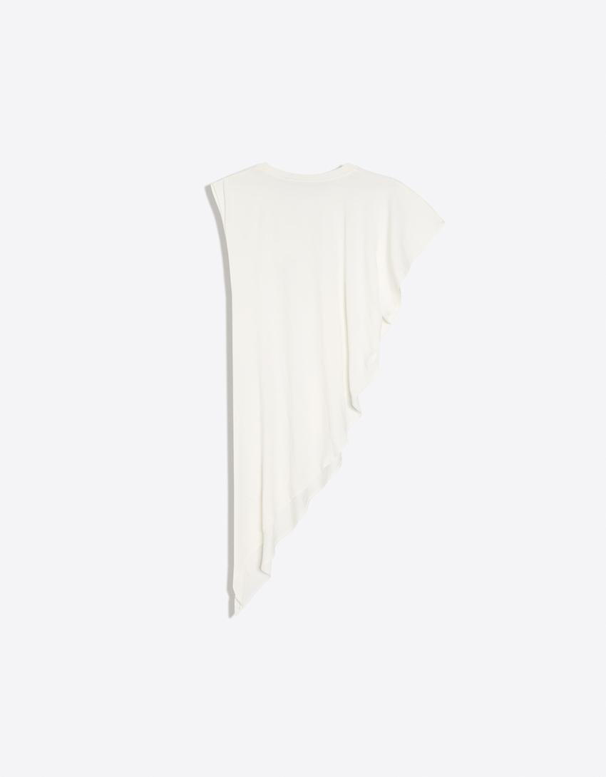 Camiseta larga asimétrica-Blanco roto