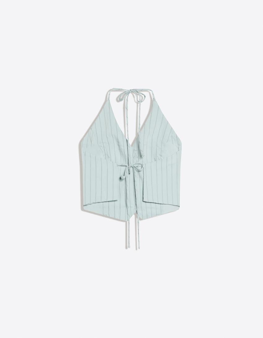Striped halter vest-Light blue