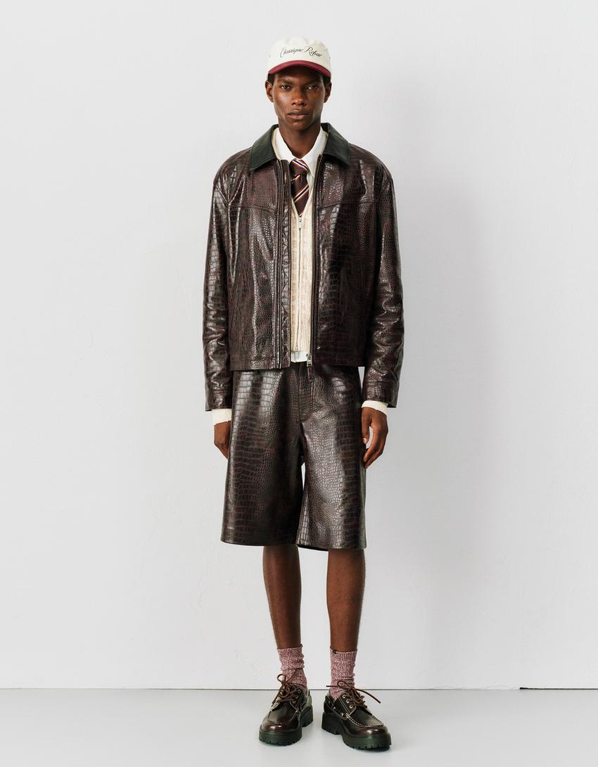 Bermuda jort in finta pelle-Marrone
