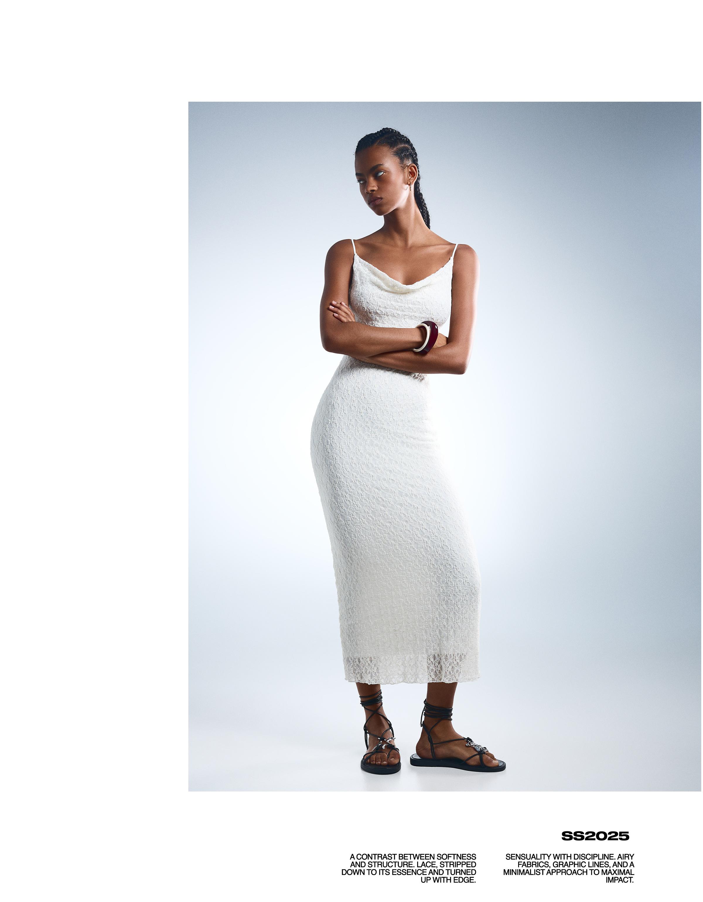 Bershka Midikleid Aus Tüll Mit Spitzenkante Damen M Grbrochenes Weiss