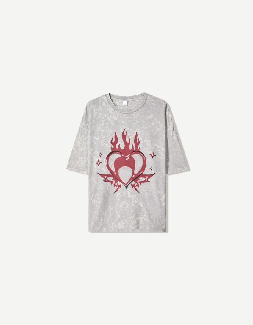 Oversized short sleeve printed T-shirt-Grey-4