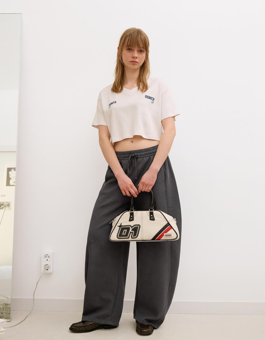 Sweatshirt material barrel pants-Grey
