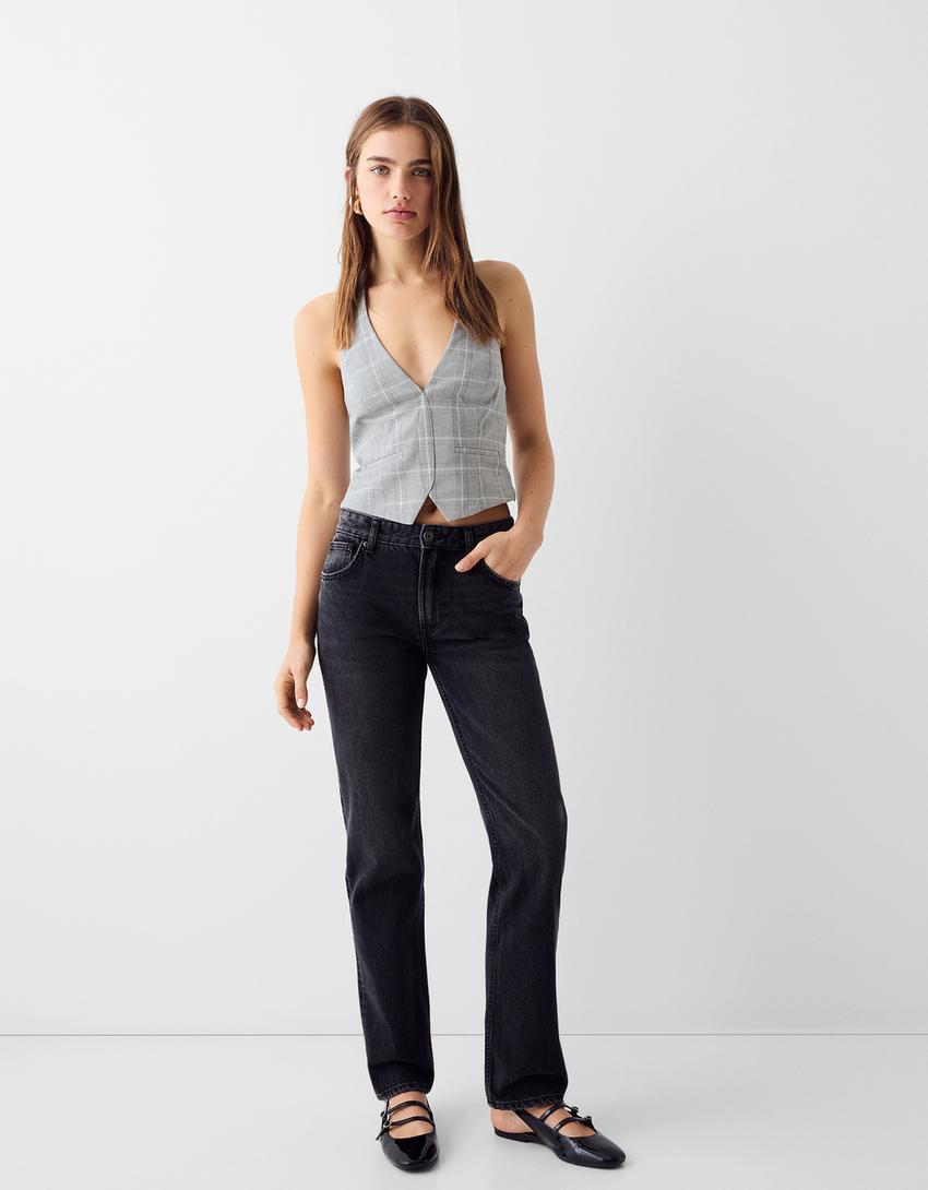 جاكيت فيست هالتر رسمي بطبعة مربعات-رمادي-3