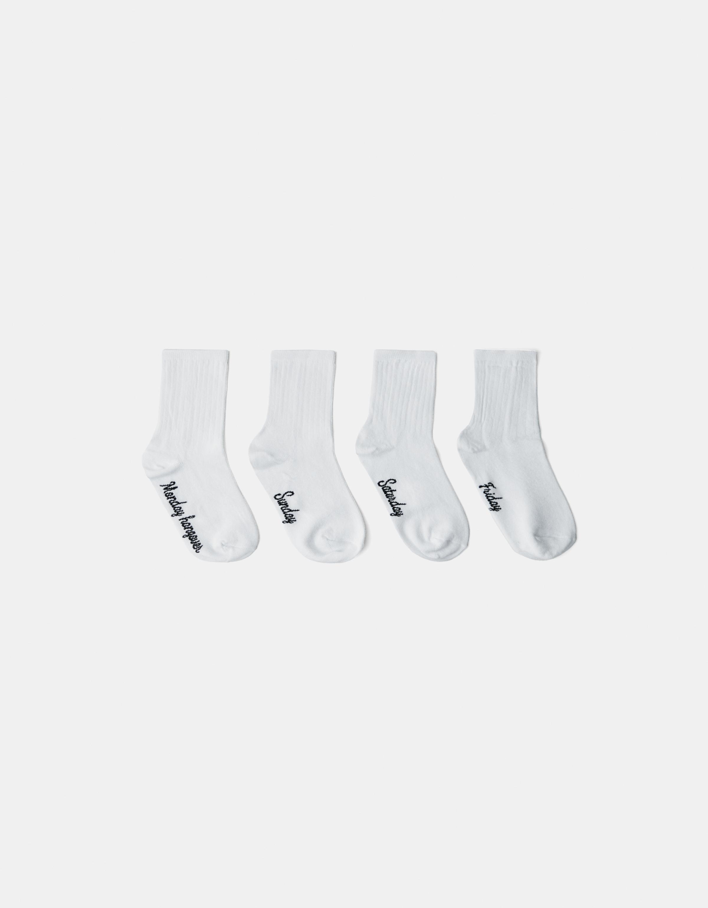 Bershka 4er-Pack Socken Mit Print Damen Weiss