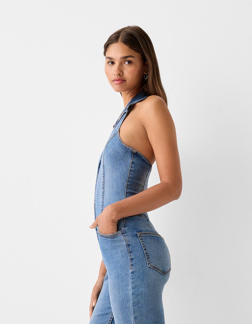 Long halter neck jumpsuit-Blue