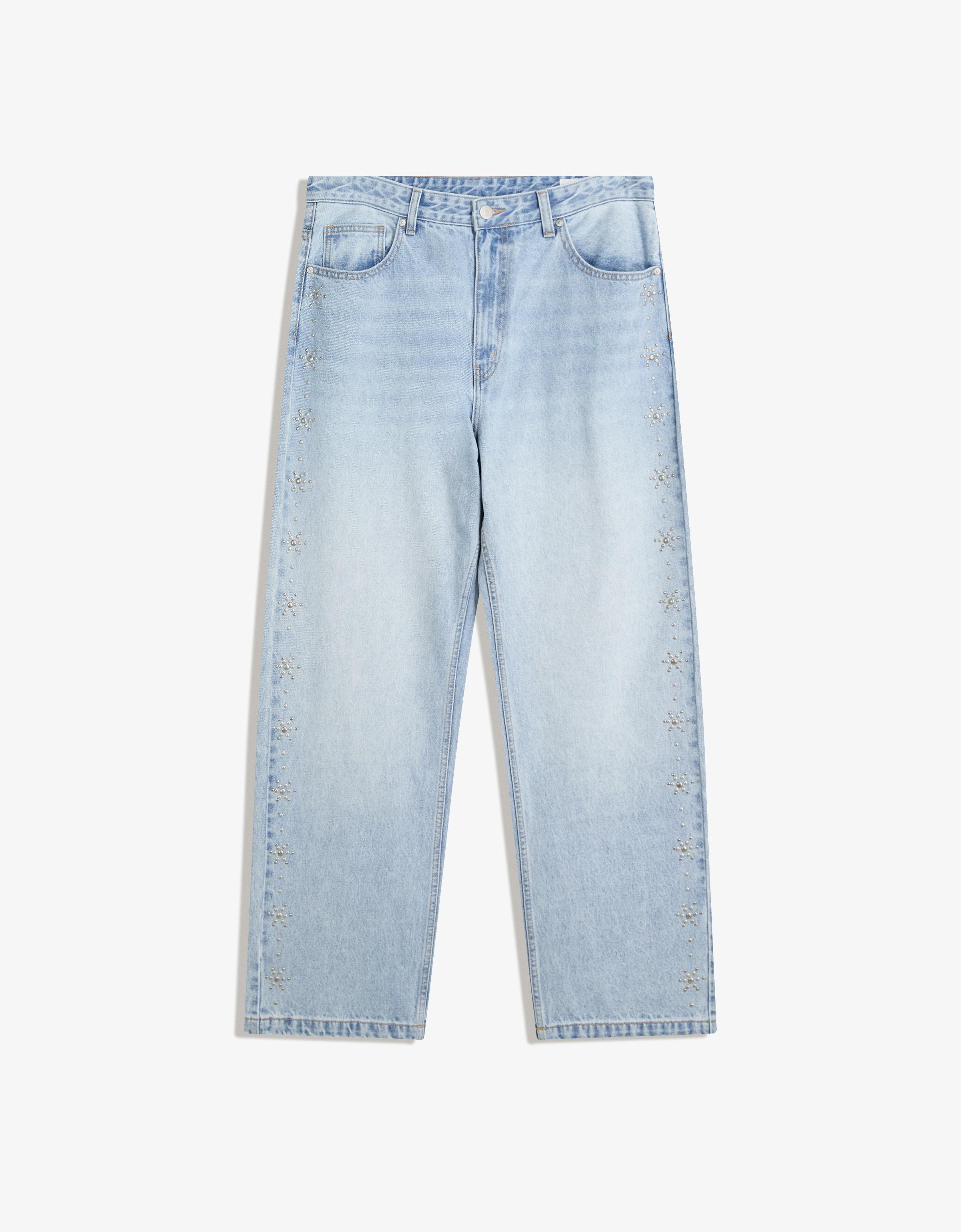 Bershka Baggy Jeans Mit Nieten Herren 40 Ausgewaschenes Blau