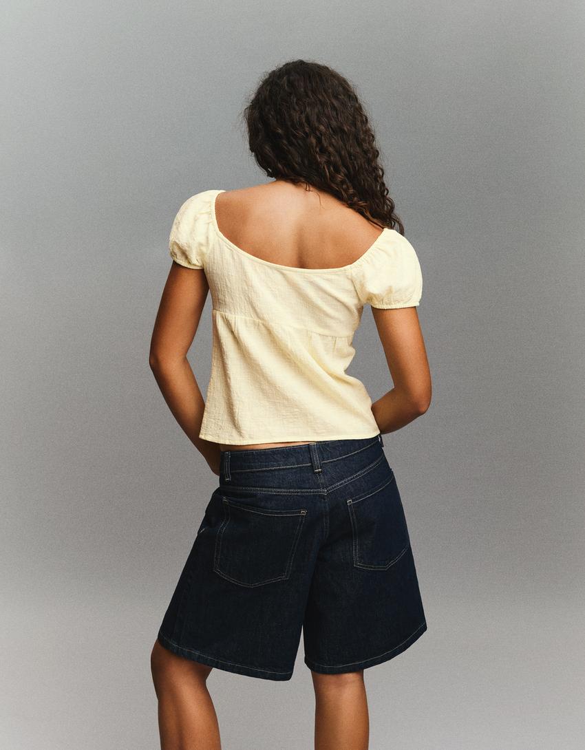 Rustikale Bluse mit Bindedetails-Gelb