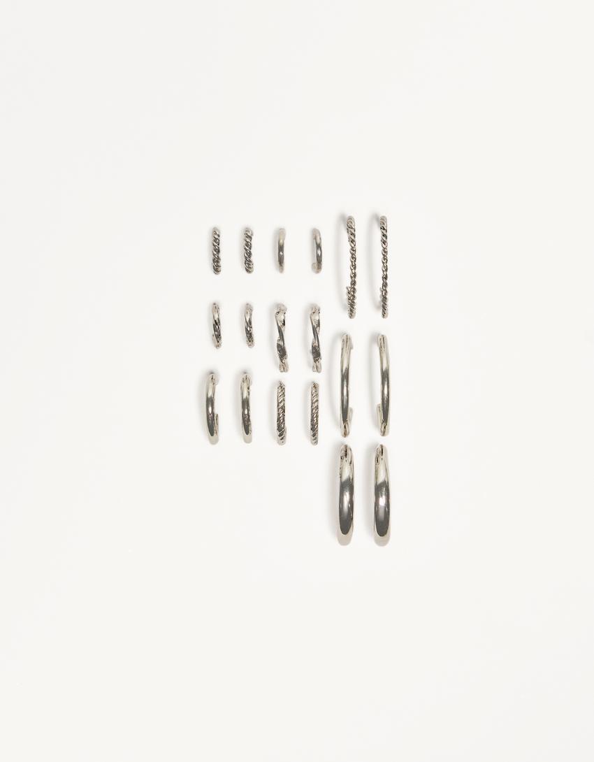 Pack 9 boucles d’oreilles anneau-Argent
